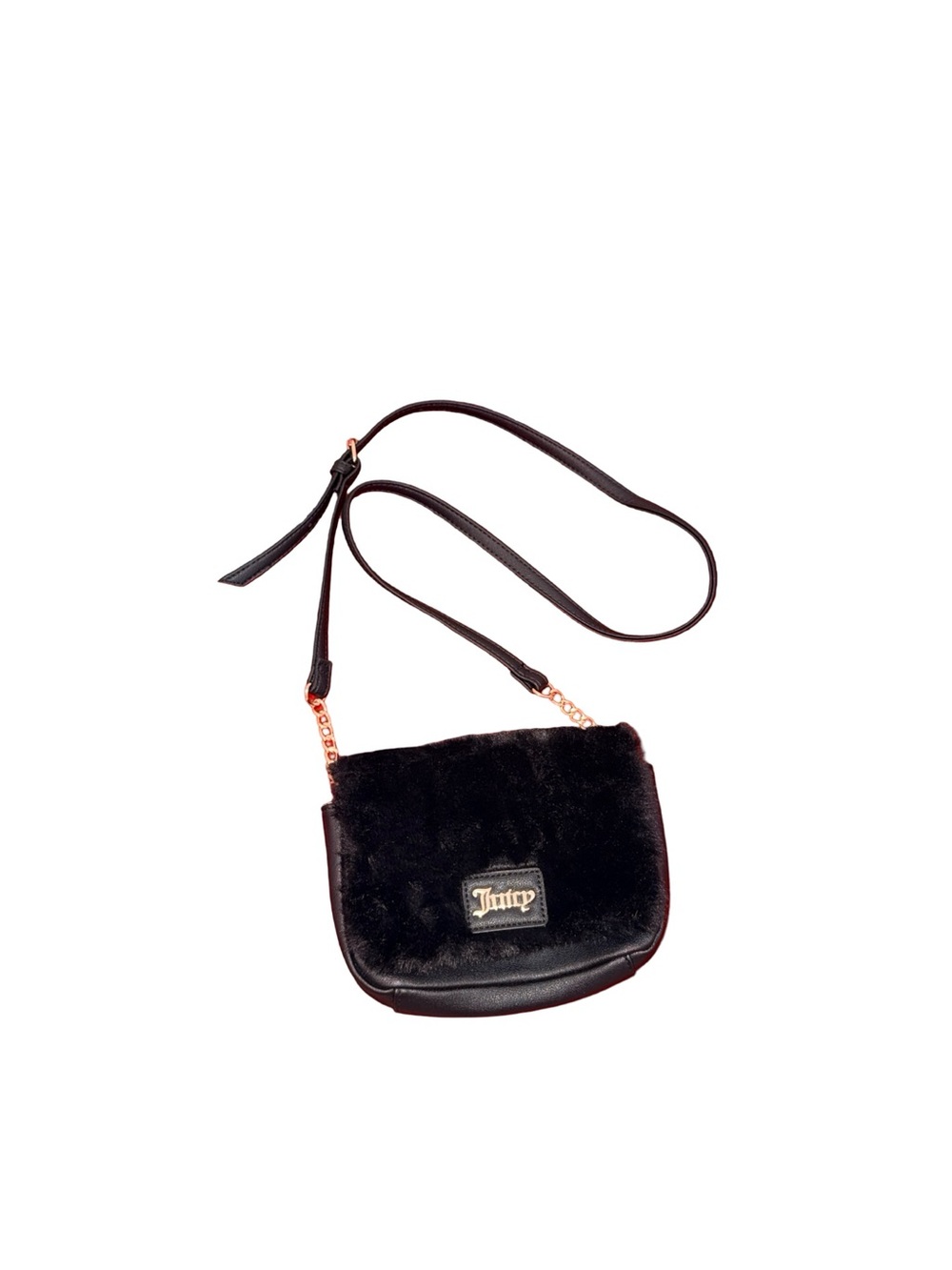 Juicy Couture Black Faux Fur & Leather Crossbody with Gold Chain
